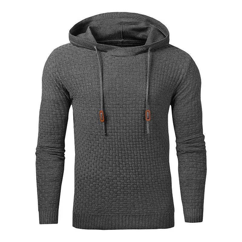 Men's cotton-polyester hooded sweatshirt shown in various colours including black, navy, and red.
