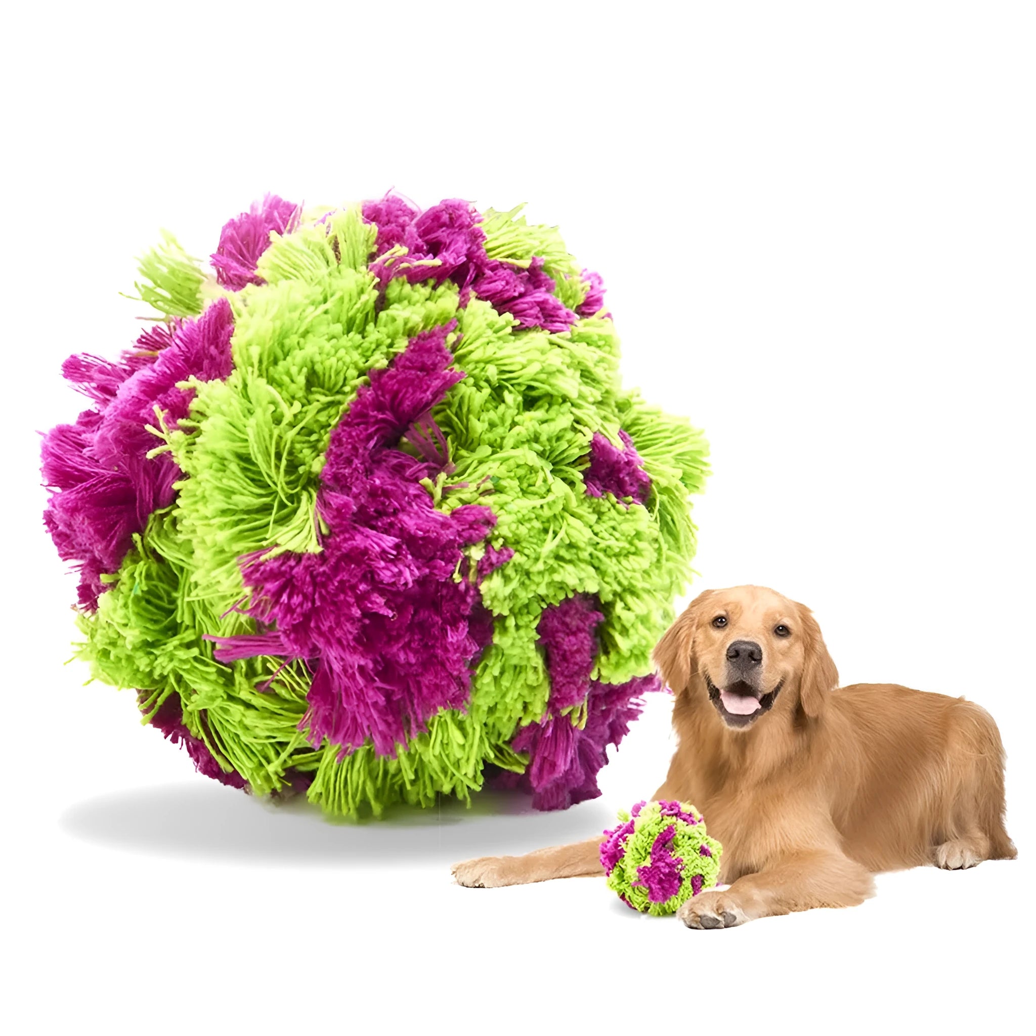 Purple plush dog knots seaweed ball toy with approximately 15cm diameter for chewing and fetch games