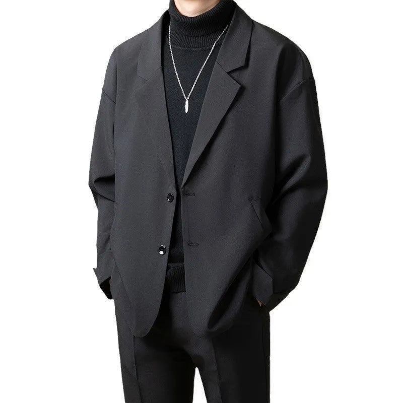 Men's casual loose fit suit jacket in apricot colour, showing long sleeves and regular length.