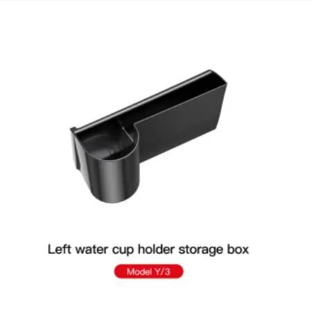 Plastic dashboard water cup holder for left-hand drive Tesla Model 3 and Model Y vehicles.