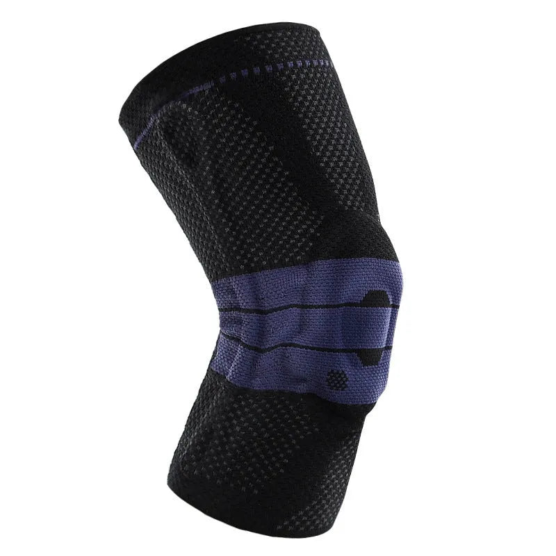 Adult sports knee pad in black and blue colour, size L, made from nylon and spandex.