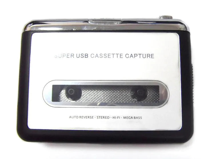 Compact cassette to MP3 converter unit with USB cable for connecting to a computer to digitise tapes