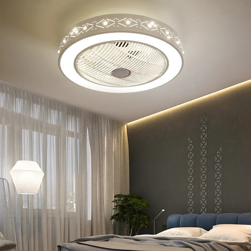 LED invisible fan and chandelier with metal blades, 55CM size, pastoral style for living or bedroom