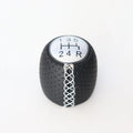 Sewn wrapped PU leather perforated handball gear shift knob for Alpha vehicle in black/red/white line matte or silver cover