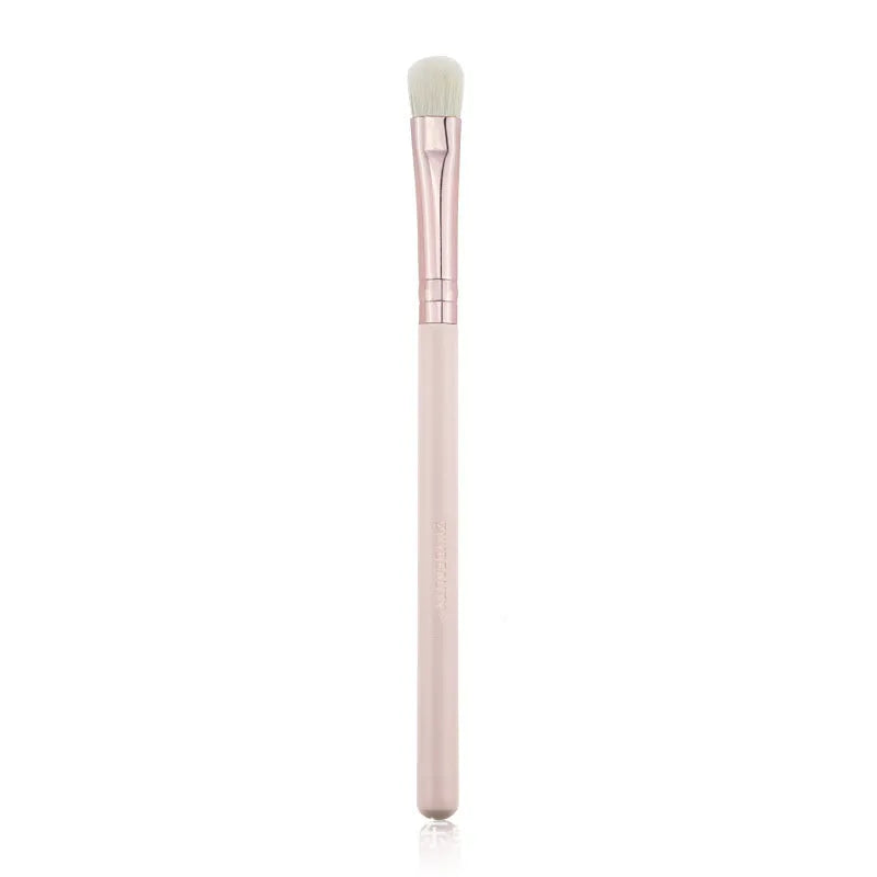 26 pink makeup brushes with wooden handles displayed in a PU storage case.