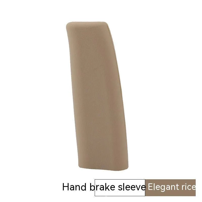 Universal silicone car handbrake sleeve in black, shown next to grey, beige, red, and blue colour options.