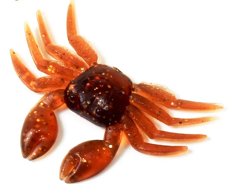 8cm brown and red PVC soft plastic crab fishing lure on a white background