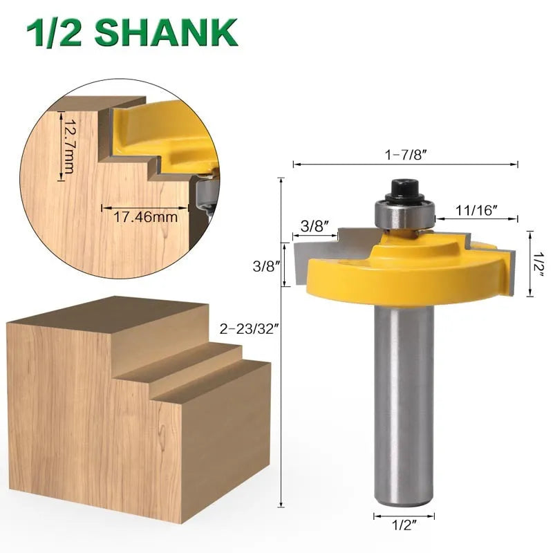 Carbide woodworking step cutter with 47.62mm ball diameter and 8mm round shank