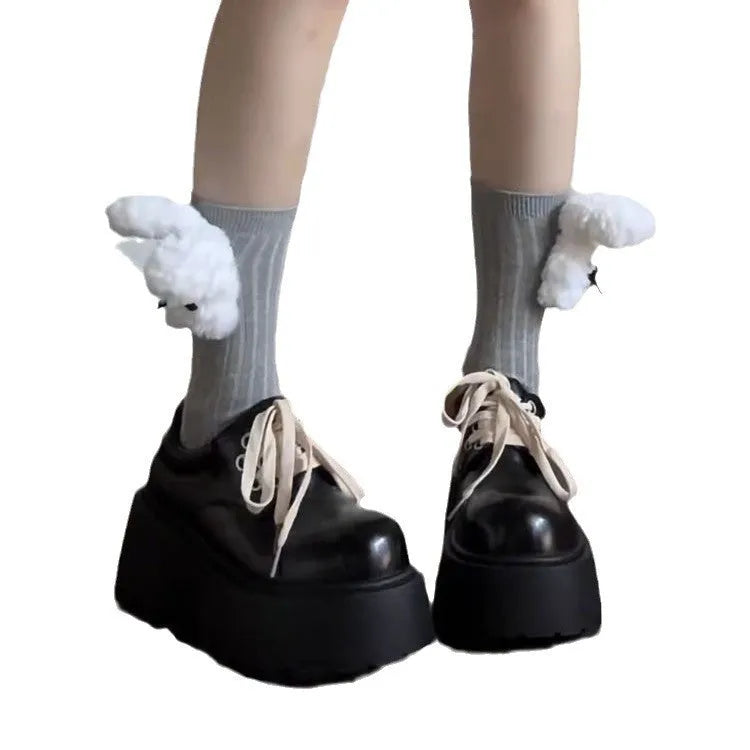 Matte black women's platform shoes with lace-up closure and 6-8cm block heel