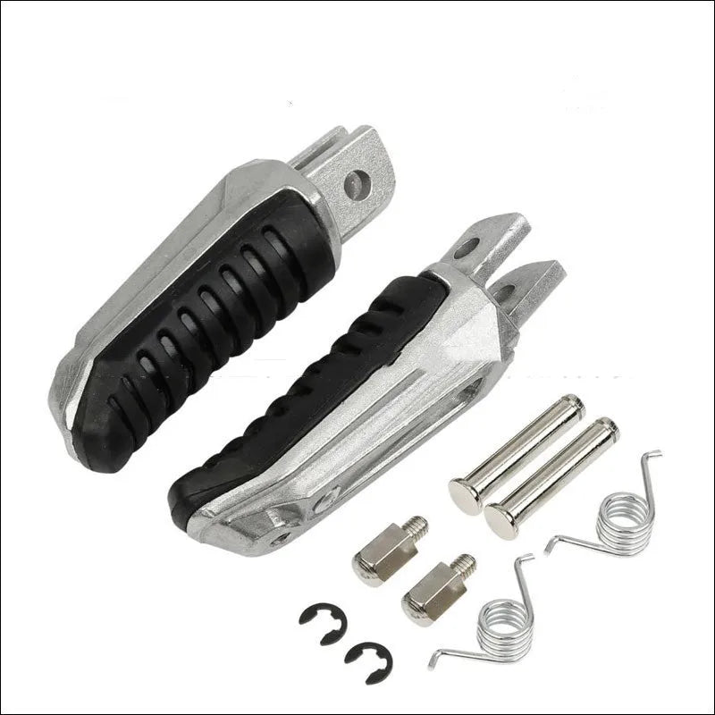 Black aluminium alloy motorcycle footpegs set for Suzuki Hayabusa, V-Strom, and GSX models