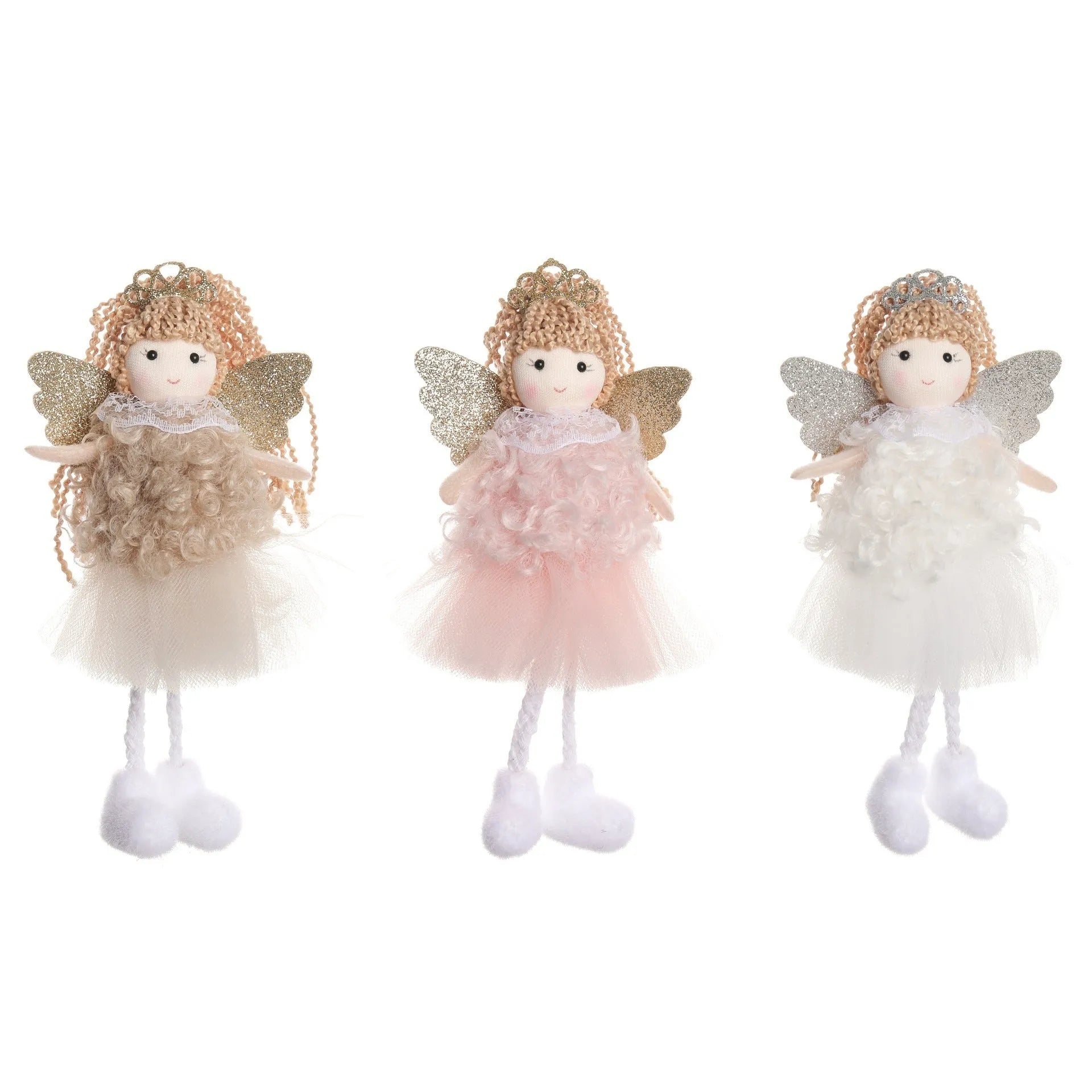 Christmas angel girl cloth pendant for high ponytail hairstyles in white, pink, khaki colours