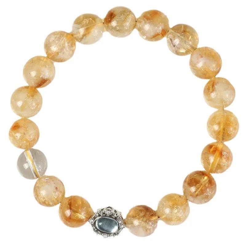 Citrine crystal geometric bracelet with 10mm beads in unisex design
