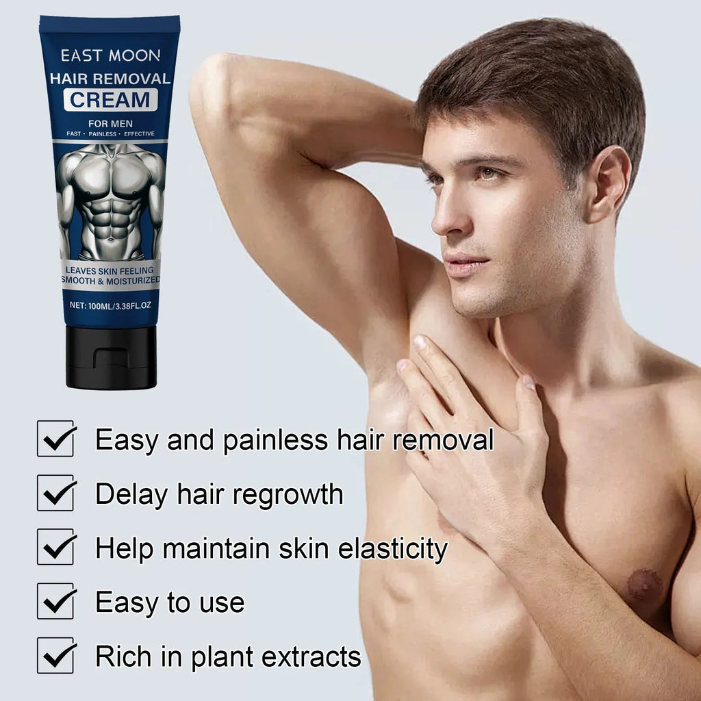 Men's depilatory cream tube for beard, armpit, hand and leg hair removal - 100ml mild formula