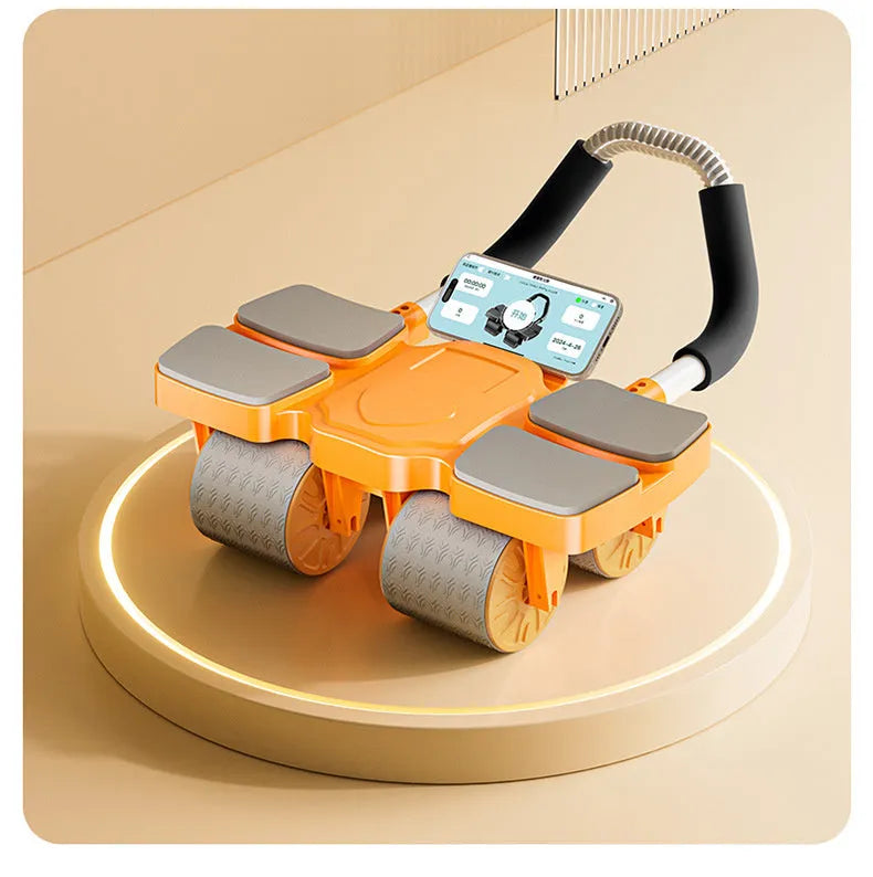 Automatic rebound abdominal wheel with four wheels in black, blue or orange colours