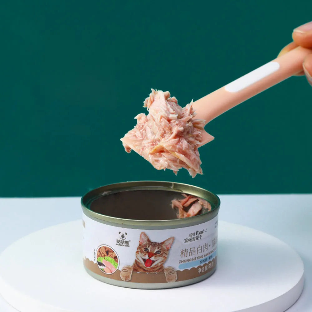 Long-handle pet feeding spoon with right-angle design for cat dog wet food cans in green colour