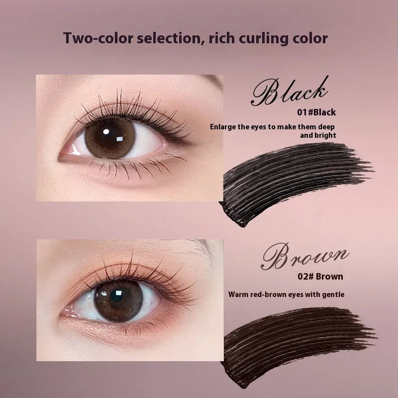Long curling long-lasting mascara in black or brown colour options for volumised lashes