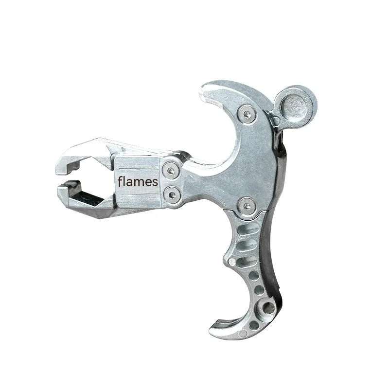Close-up of a zinc alloy archery release aid showing the harpoon clip and trigger mechanism.