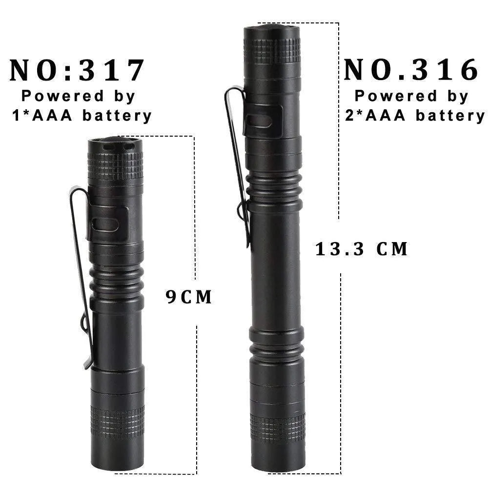Aluminium alloy waterproof pencil-type flashlight, 13CM long, 1W LED, rechargeable battery