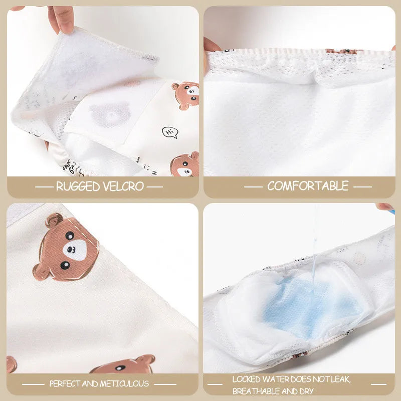 Blue Bear pattern reusable polyester dog diaper with fastener tape and elastic waistband for leakproof protection