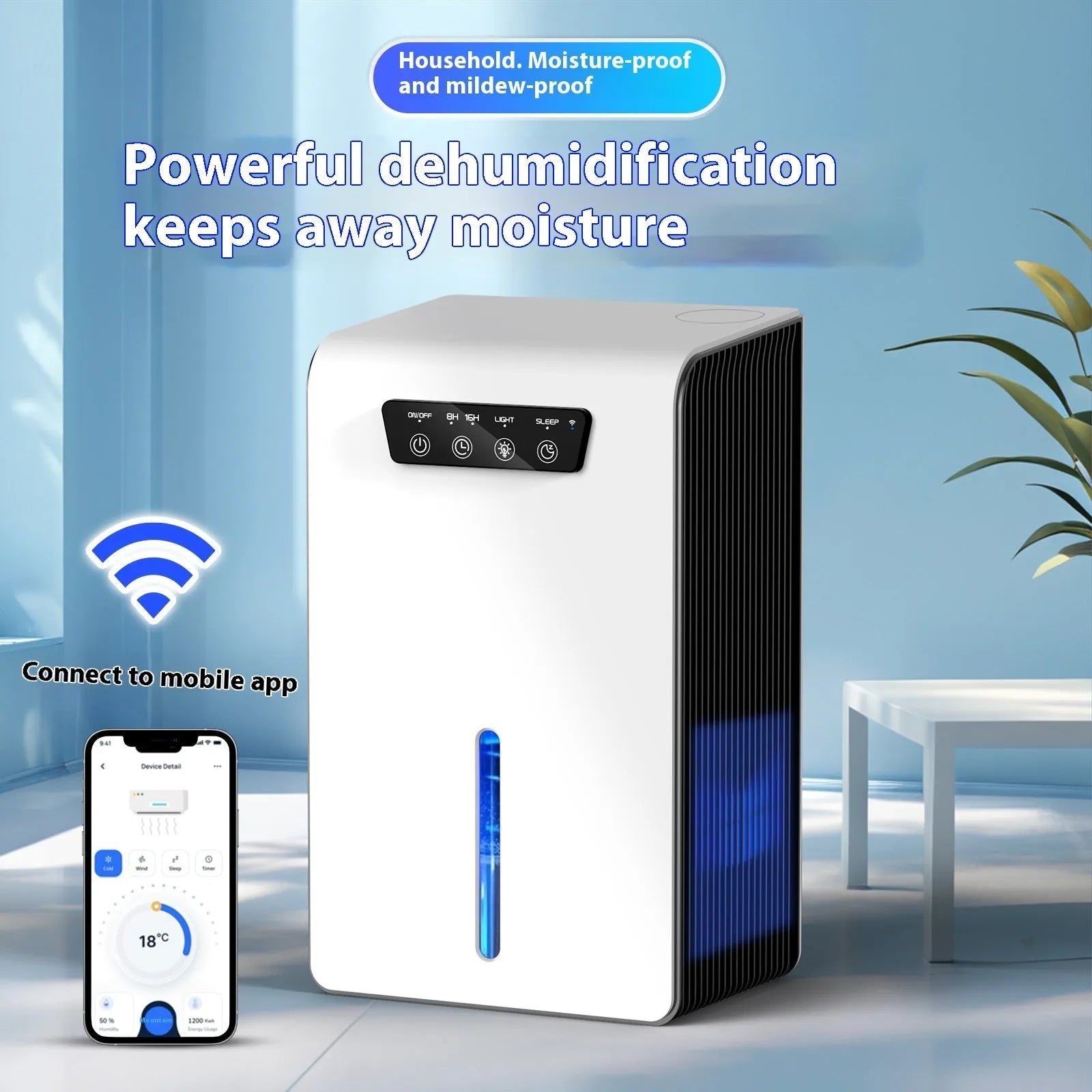 Milky white compact household dehumidifier for 10-20 square metre bedrooms