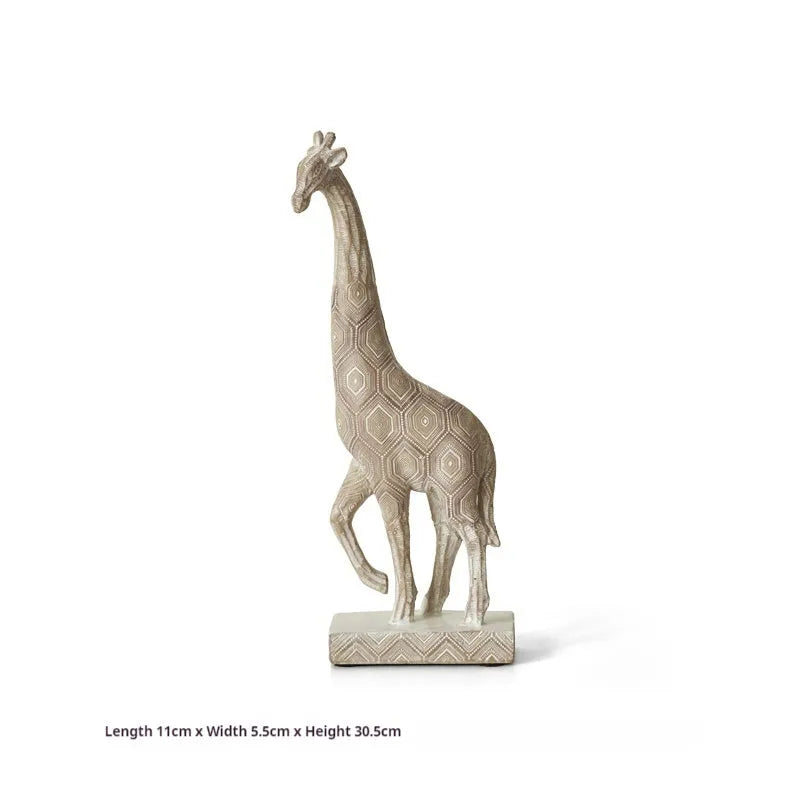 Wood colour synthetic resin giraffe ornament for shelf decoration, 30.5cm tall.