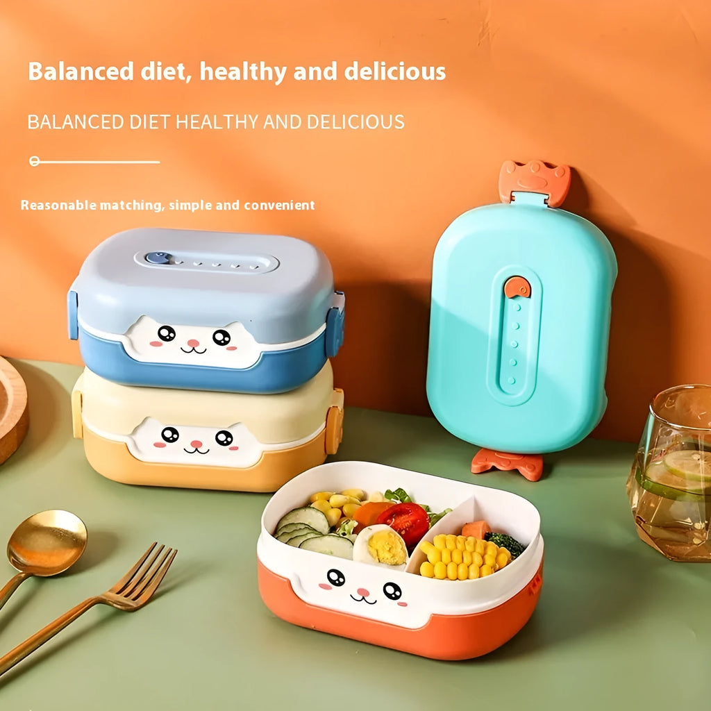 Square plastic divided lunch box for students with 301-500ml capacity and microwave-safe construction