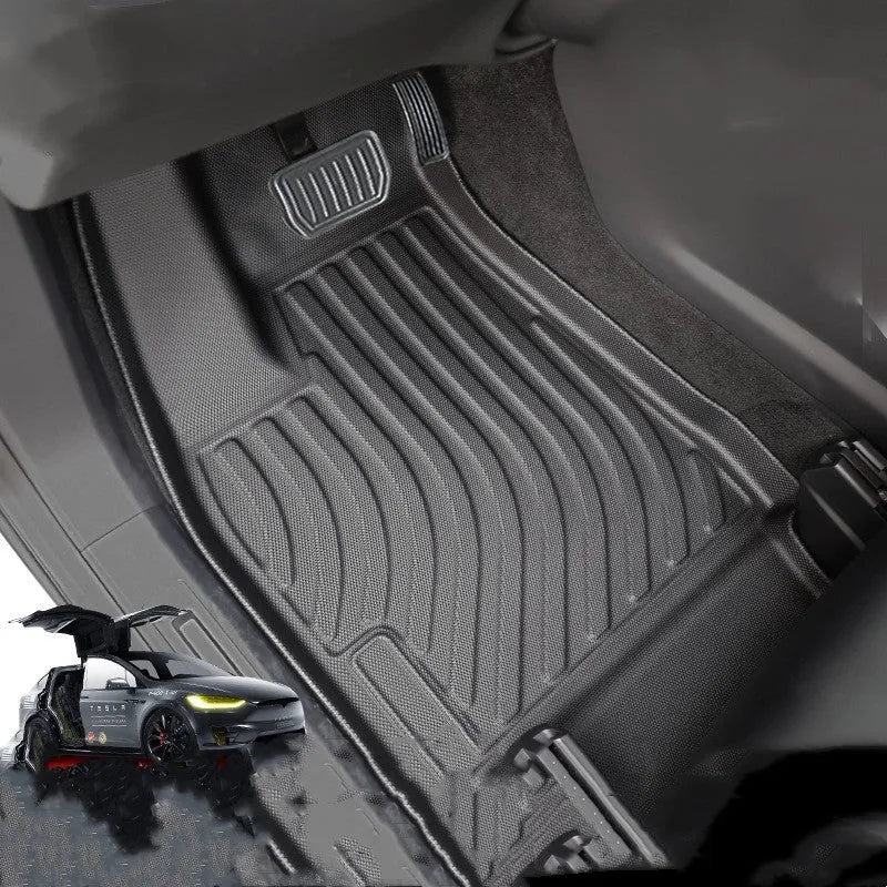 Black TPE rubber floor mats and trunk liner for Tesla Model X interior