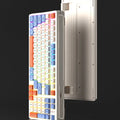 Luminous desktop keyboard with mechanical feel keys showing backlighting, measuring 38.5 cm wide