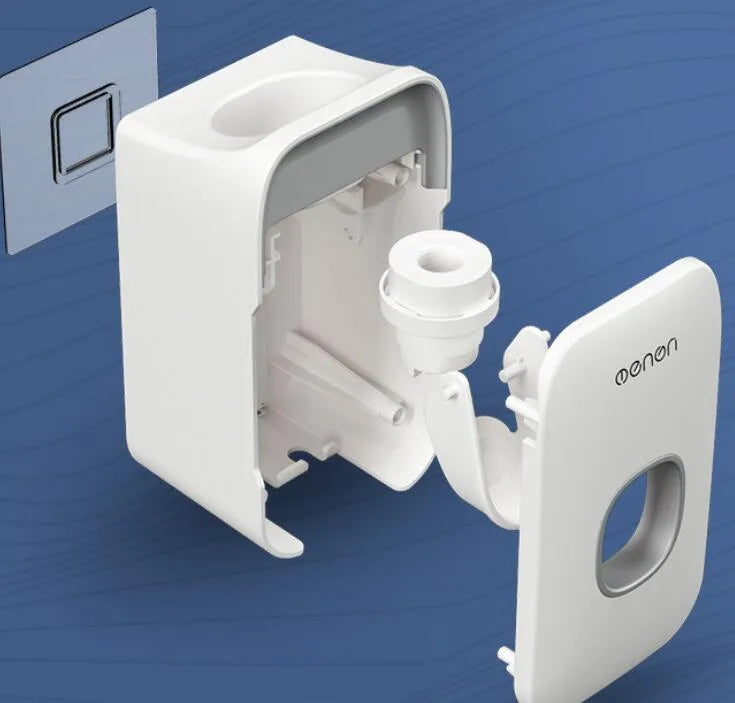 Automatic toothpaste dispenser wall unit in blue, grey or pink ABS plastic