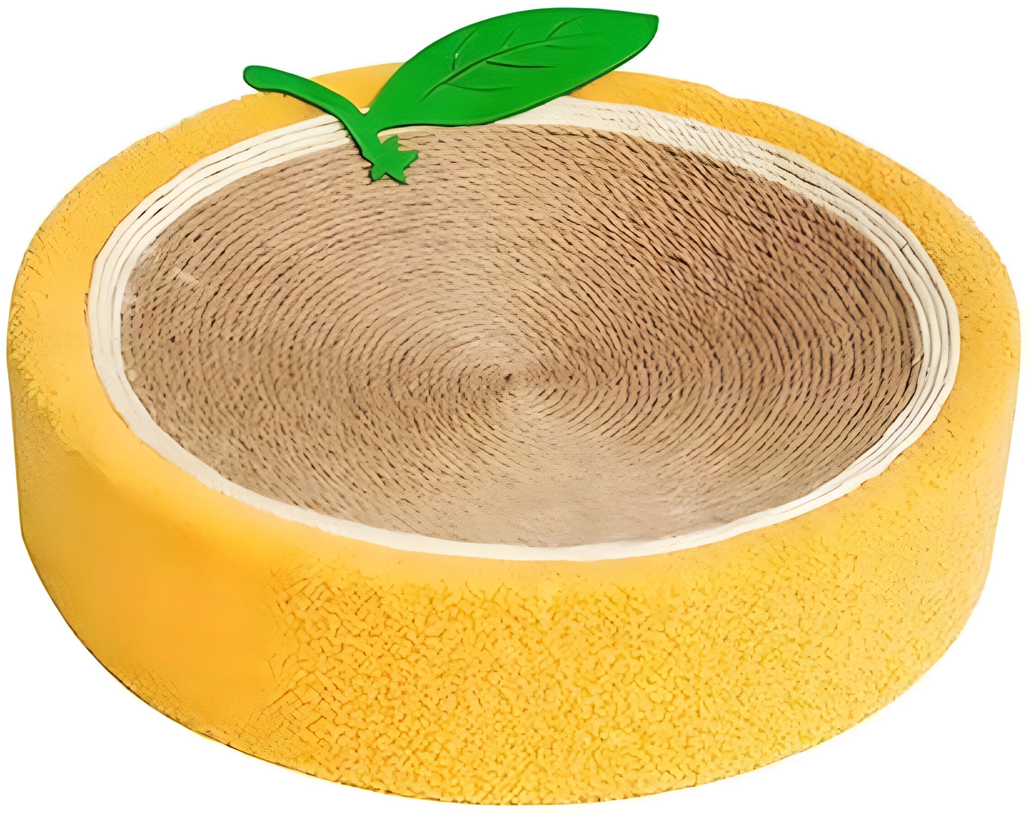 Orange fruit-shaped sisal cat scratching board with concave bed centre for small cats
