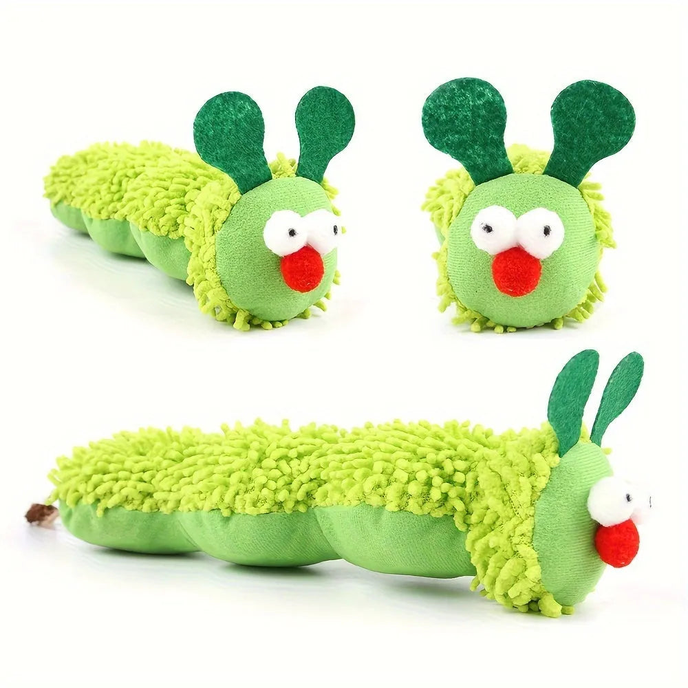 Green interactive plush cat toy pillow with rechargeable electronic mechanism