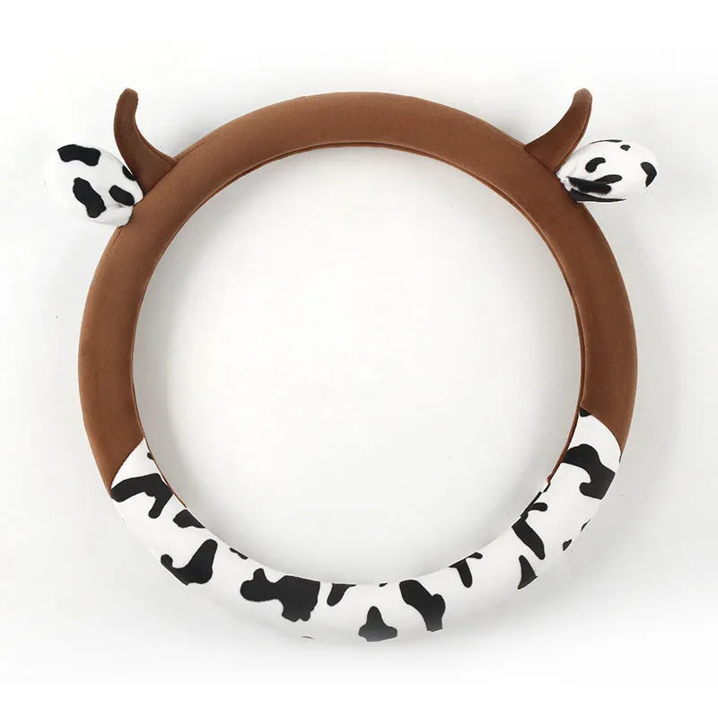 Plush car steering wheel cover with protective handle in black colour