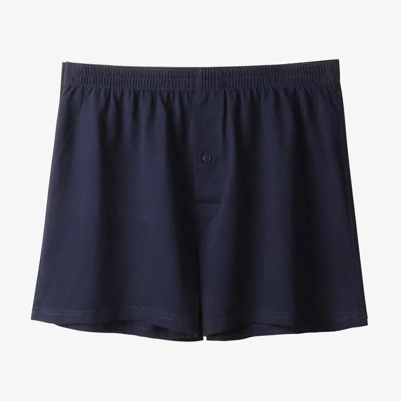 Men's cotton boxer shorts in black, light grey and navy blue colours with high waist and loose fit