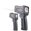Handheld infrared thermometer with black plastic body and LCD screen for industrial temperature measurement