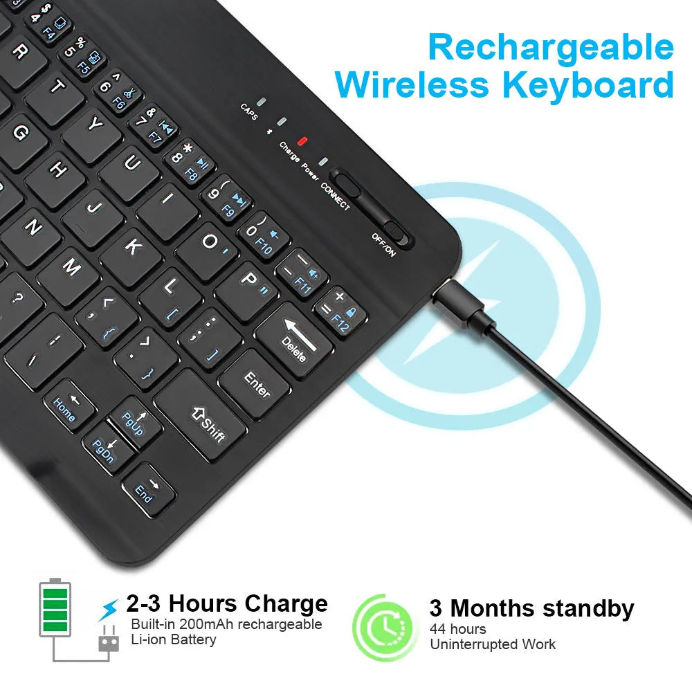 Black and white mini Bluetooth wireless keyboard for 7-inch 9-inch and 10-inch tablets