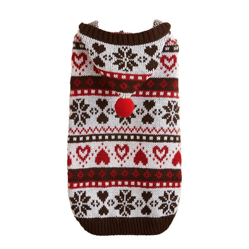 Knitted dog sweater with snowflake pattern and striped camouflage design in acrylic material