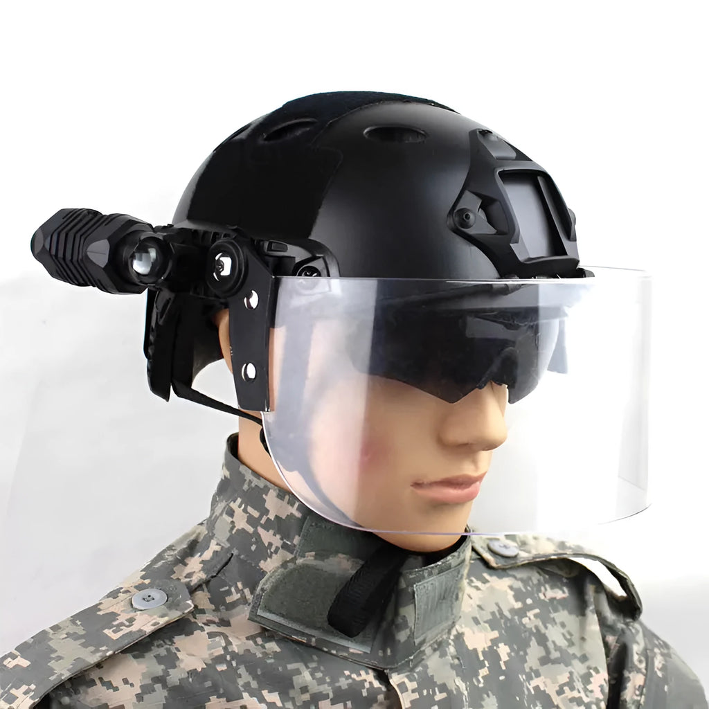 Transparent windproof polycarbonate face protection mask with semi-rimless frame and guide rail system, 30x15cm