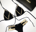 Women's bronzing bikini swimsuit with cotton lining, shown in multiple colour options including leopard print.
