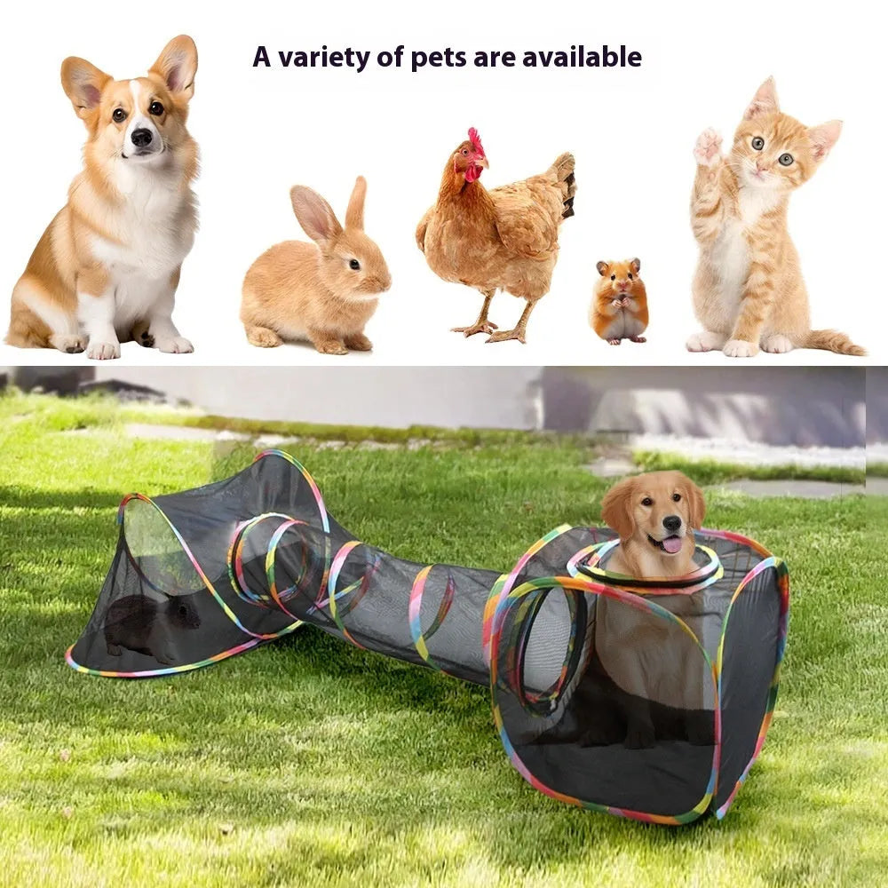 Foldable mesh cat roll cage in hexagonal style, showing breathable fabric and enclosed structure.