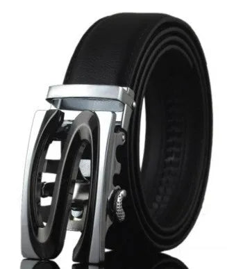 Men's cowhide leather belt with automatic buckle showing leopard print design