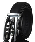 Men's cowhide leather belt with automatic buckle showing leopard print design