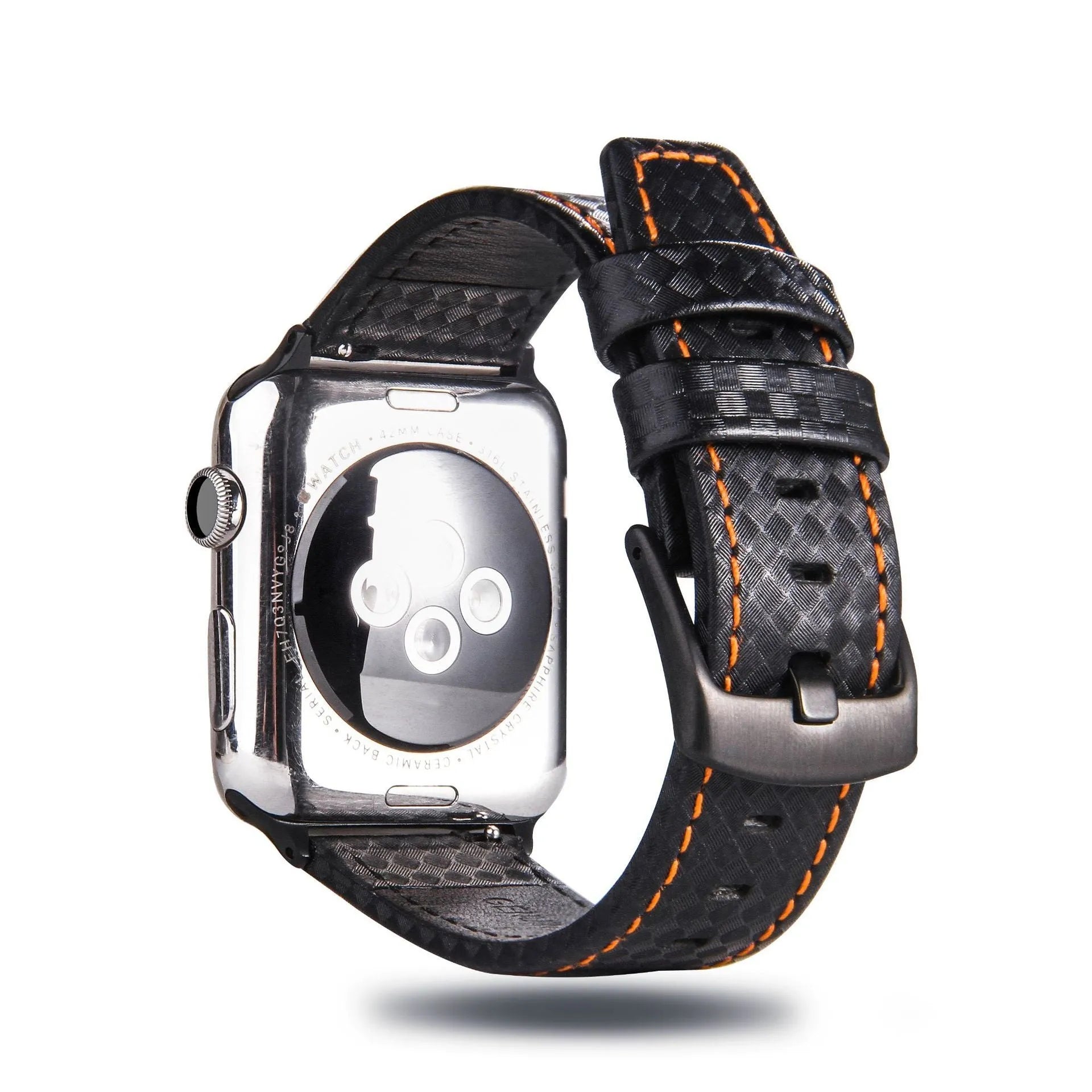Carbon fiber leather Apple Watch strap with PC hard shell case in black line colour for 42 44mm size