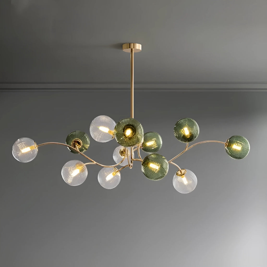 Nordic simple chandelier with green clear glass shades, 8 heads, low voltage, living room pendant light