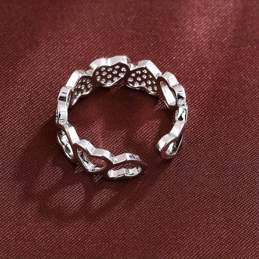 Adjustable heart couple rings in gold and silver colour with geometric design