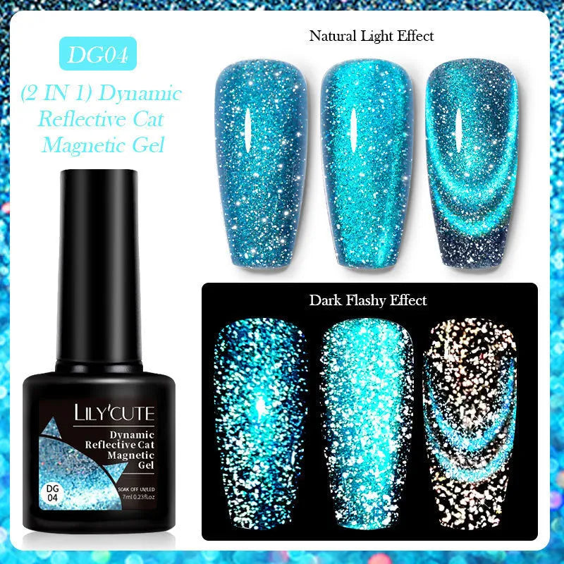 Diamond In The Debris Cat Eye Series UV nail polish gel pots in six glitter colours