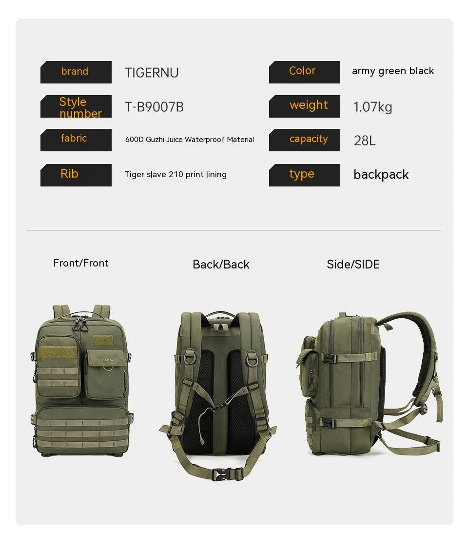 Army Green waterproof tactical backpack with 20-35L capacity for outdoor sports