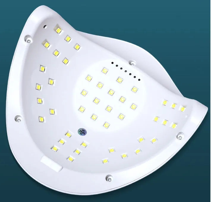 White UV LED gel nail polish curing lamp with digital timer display and 45 lamp beads.