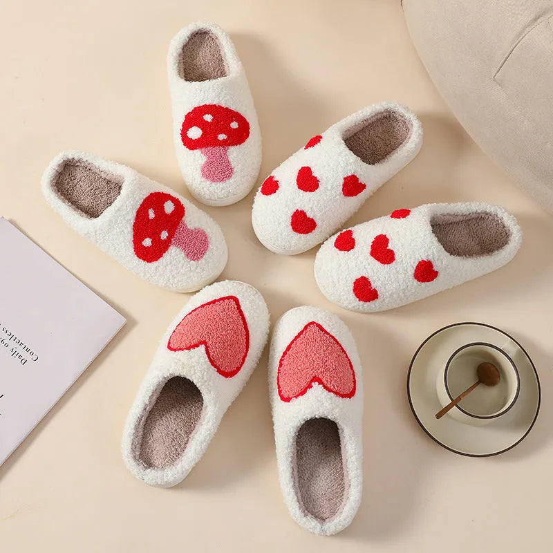 Women's plush cartoon love style slippers with non-slip PVC sole in Big Love colour.