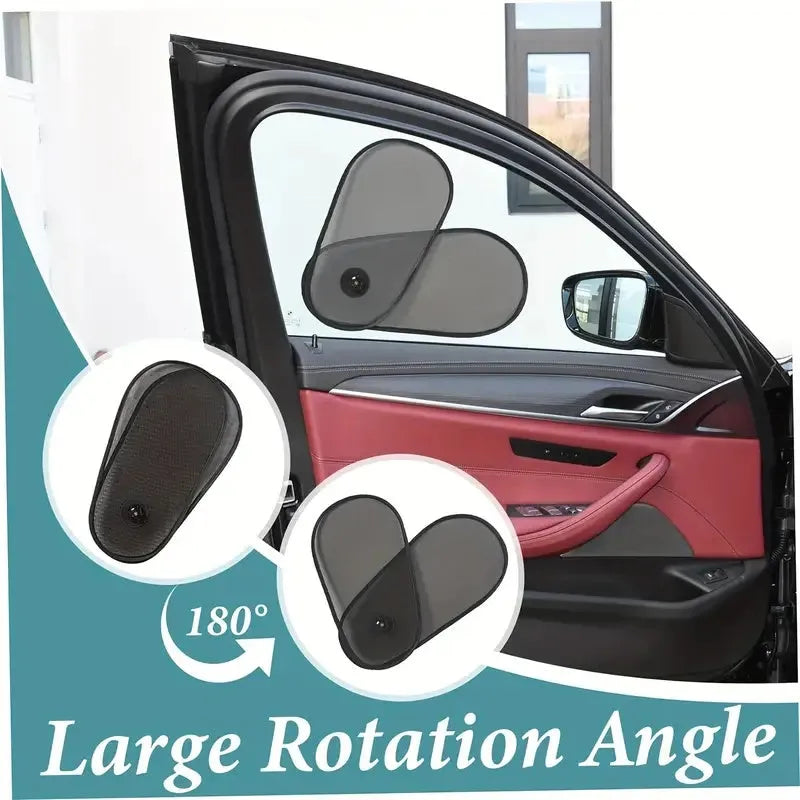 Adjustable car side window sun shade with suction cups attached to vehicle window