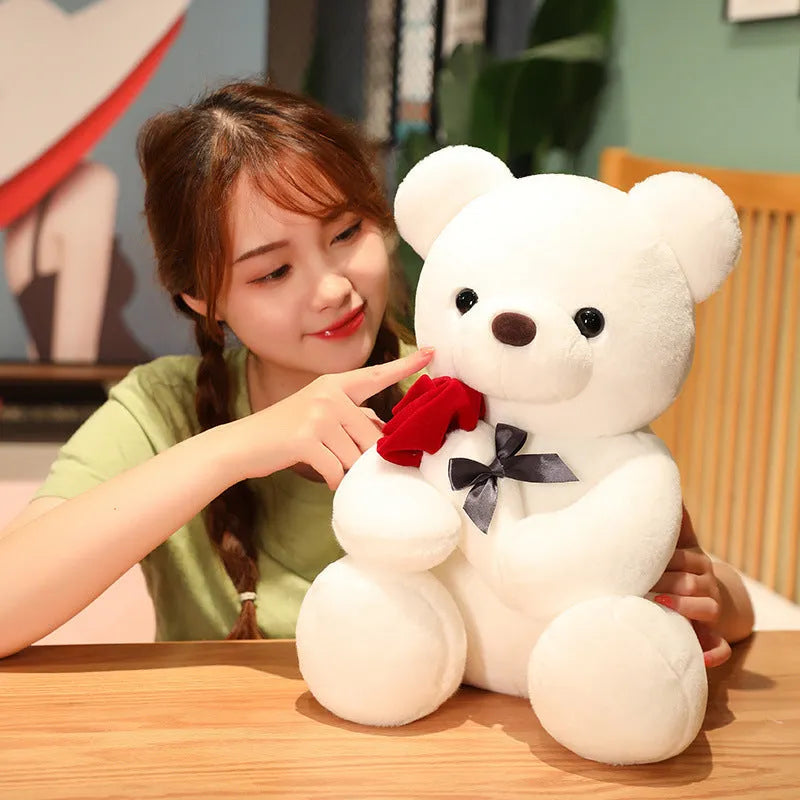 Soft plush rose bear teddy doll in beige, brown or grey colours with PP cotton stuffing